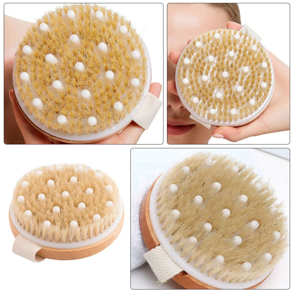 1PC Fine Wood Bath Brush Exfoliating Massage Brush (Khaki) No Handle Brush