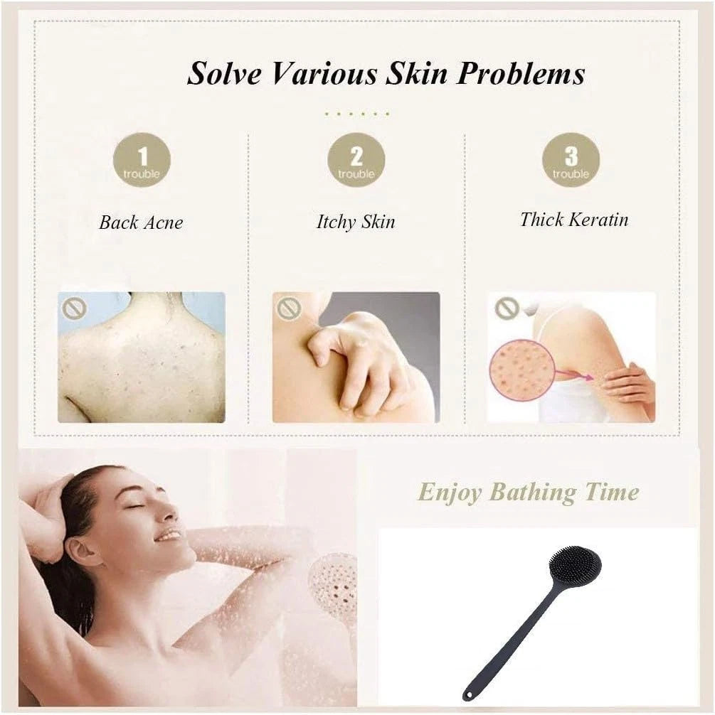 Silicone Body Scrubber, Long Handle Back Scrubber for Body, Shower Srush Back Br