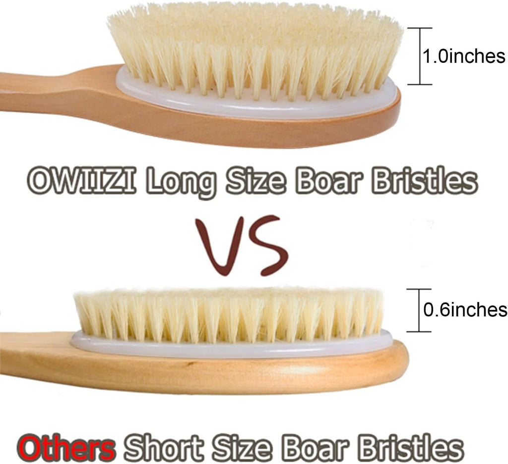 Bath Brushes with Soft and Natural Bristles Antiskid Wooden Long Handle Shower B