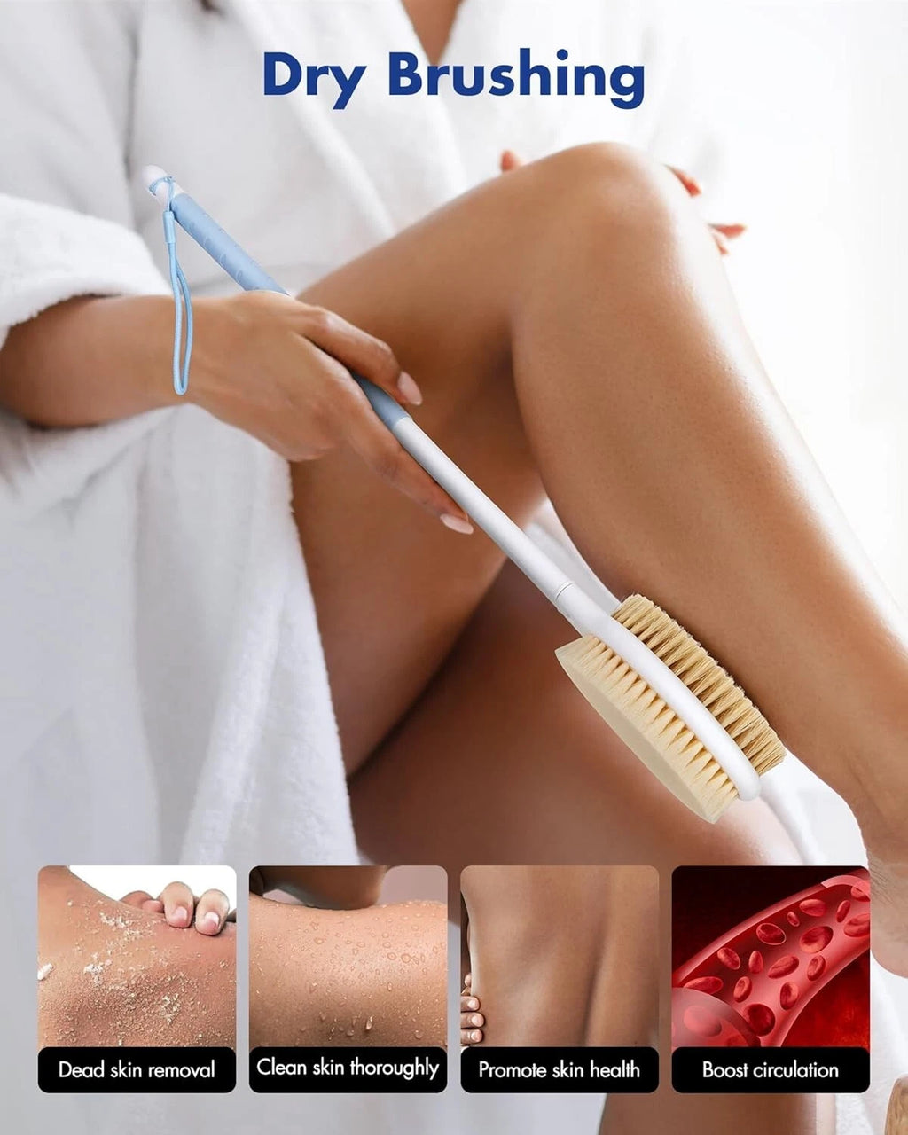 Body Shower Brush Back Scrubber: Anti Slip Long Handle Bath Brush with Stiff and