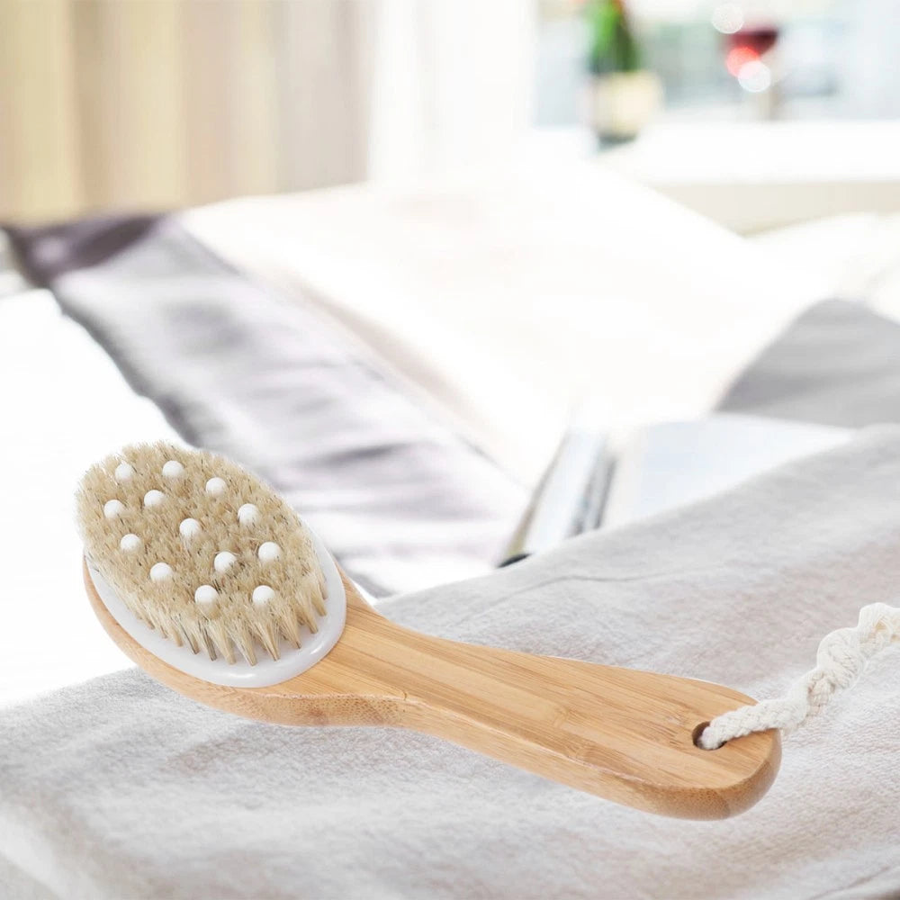 Soft Bead Massage Brush Long Handled Bath Scrubbing Shower Tool Scrubber