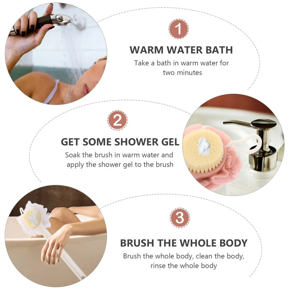 2pcs Long Handle Bath Brush Bristle Bathing Brush Household Bathing Accessories