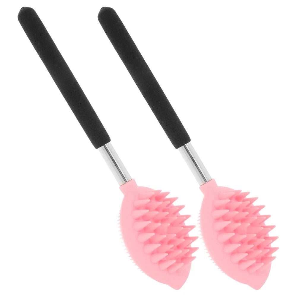 2 Pcs Long Handle Silicone Back Scrubber Body Bathing Brush Massage Shower Brush