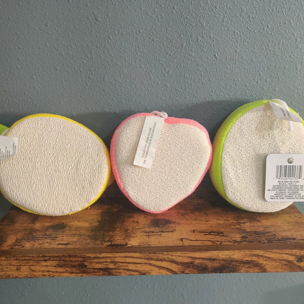 Bath Sponge Set NWT Lemon Strawberry Avocado Cute Kawaii Fruit Body Loofah Scrub