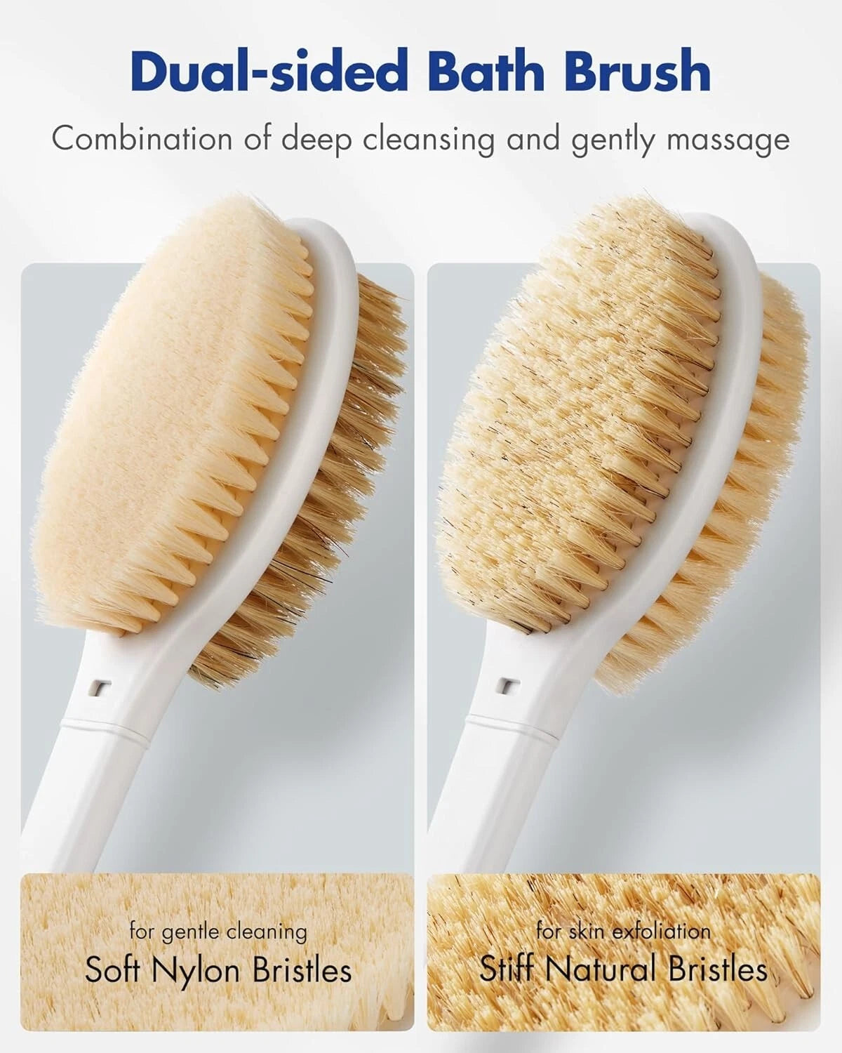 Body Shower Brush Back Scrubber: Anti Slip Long Handle Bath Brush with Stiff and