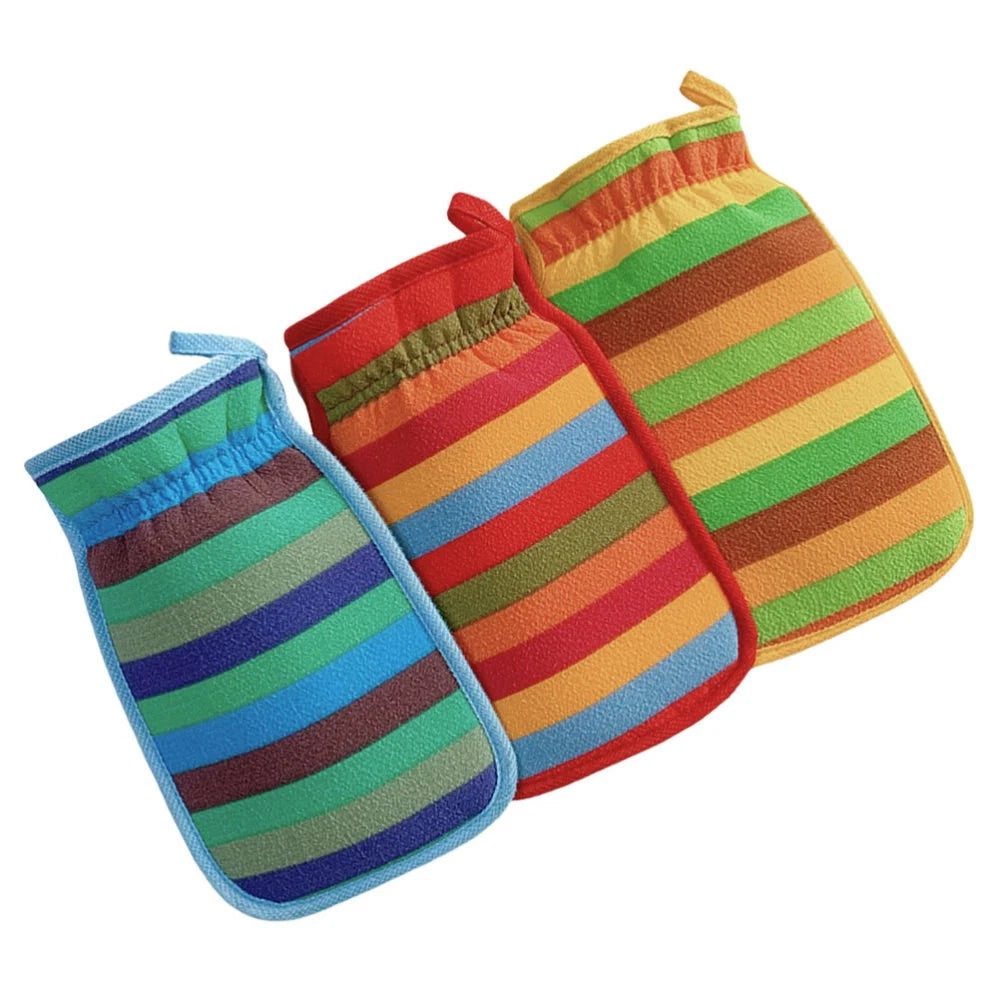 3 Pcs Bath Towel Gloves Back Brush for Shower Men Body Exfoliator