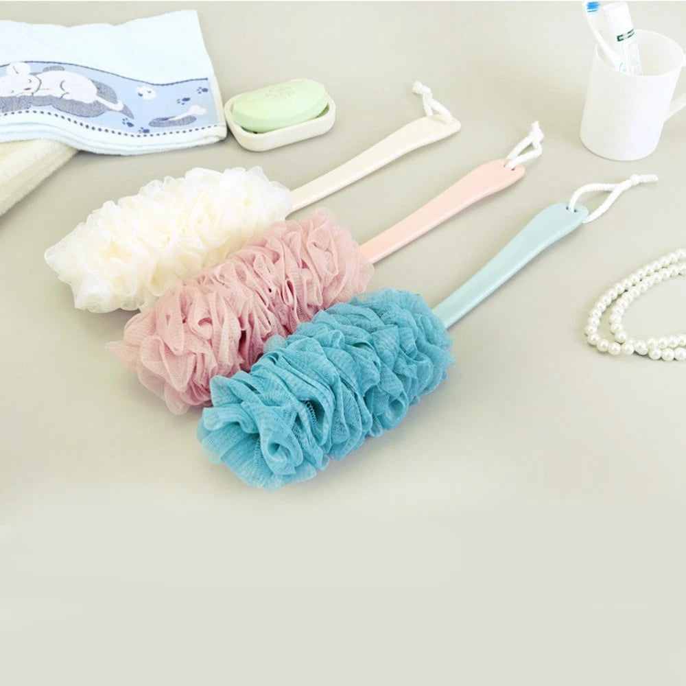 2 Pcs Rub The Back Bath Flowers Scrubber with Handle Shower Puff Body Brush
