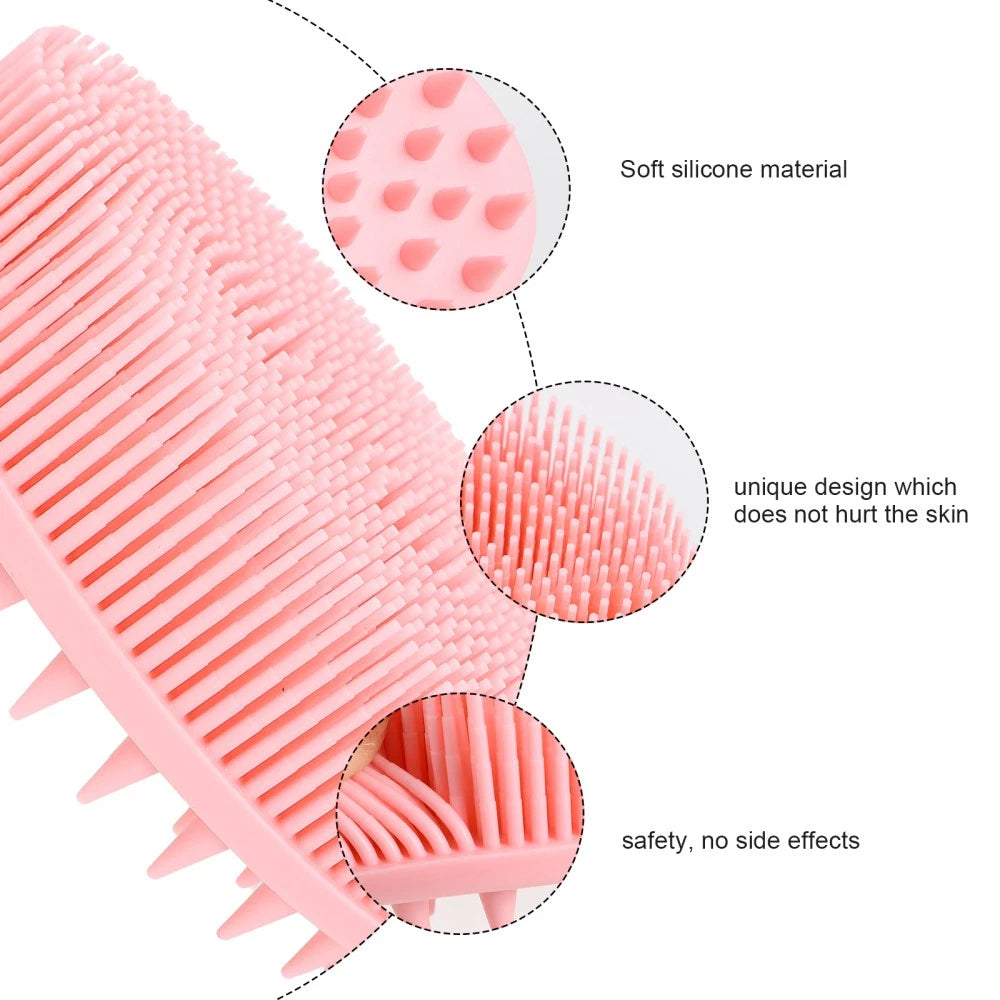Double-sided Shower Brush Silicone Body Scrubber Bath Massage Brush (Pink)