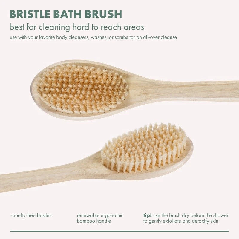 Bath Bristle Brush Long Handle Exfoliating Body Brush Vegan Cruelty-Free New