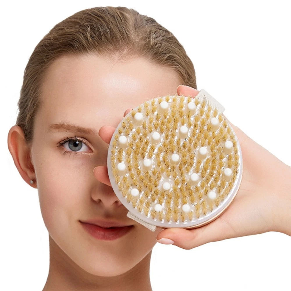 1PC Fine Wood Bath Brush Exfoliating Massage Brush (Khaki) No Handle Brush