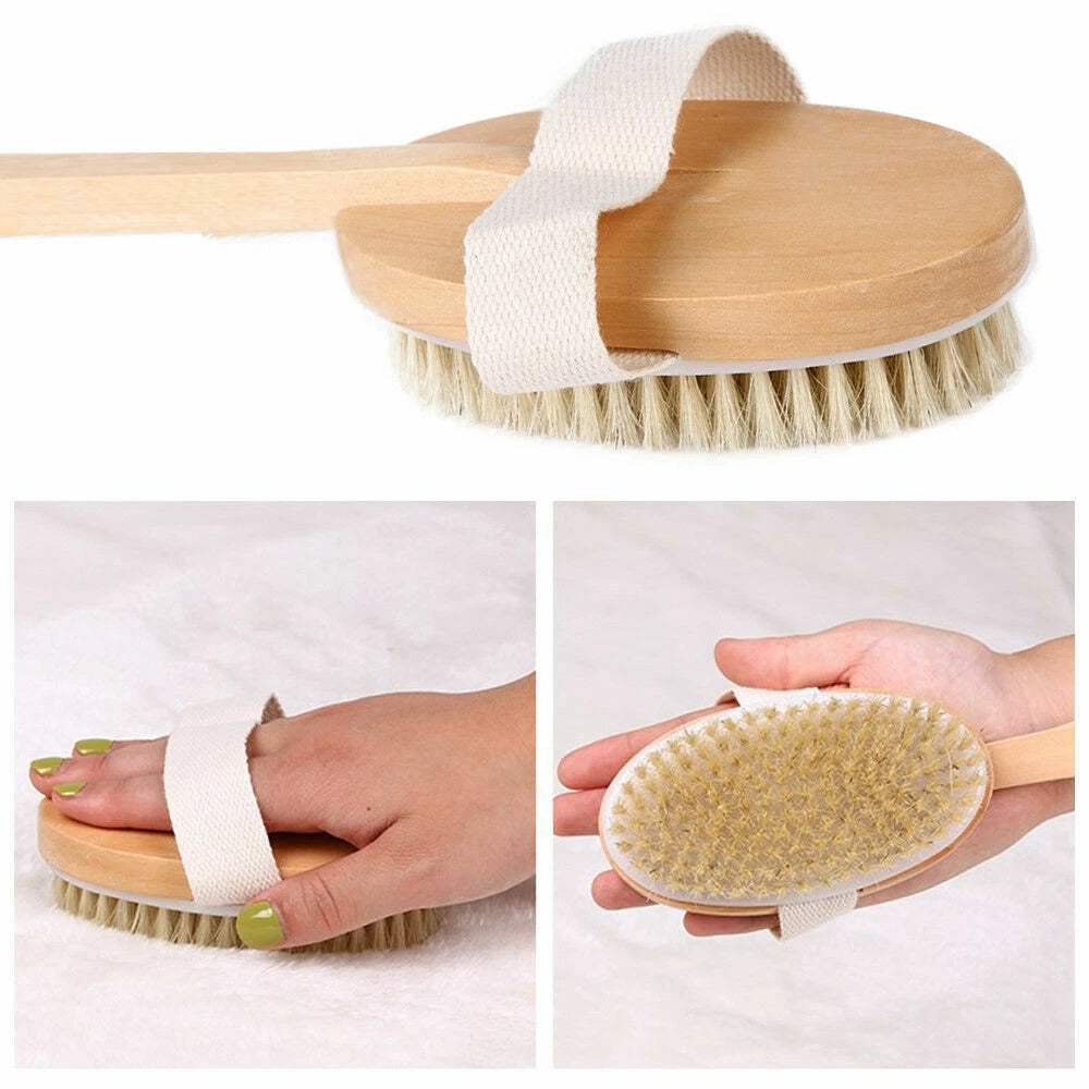 Professional Dry Skin Brush Detachable Handle Body Bath Massager Back Spa Scrub
