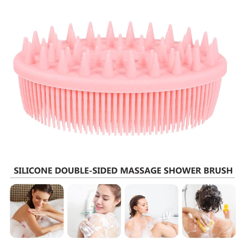 Double-sided Shower Brush Silicone Body Scrubber Bath Massage Brush (Pink)