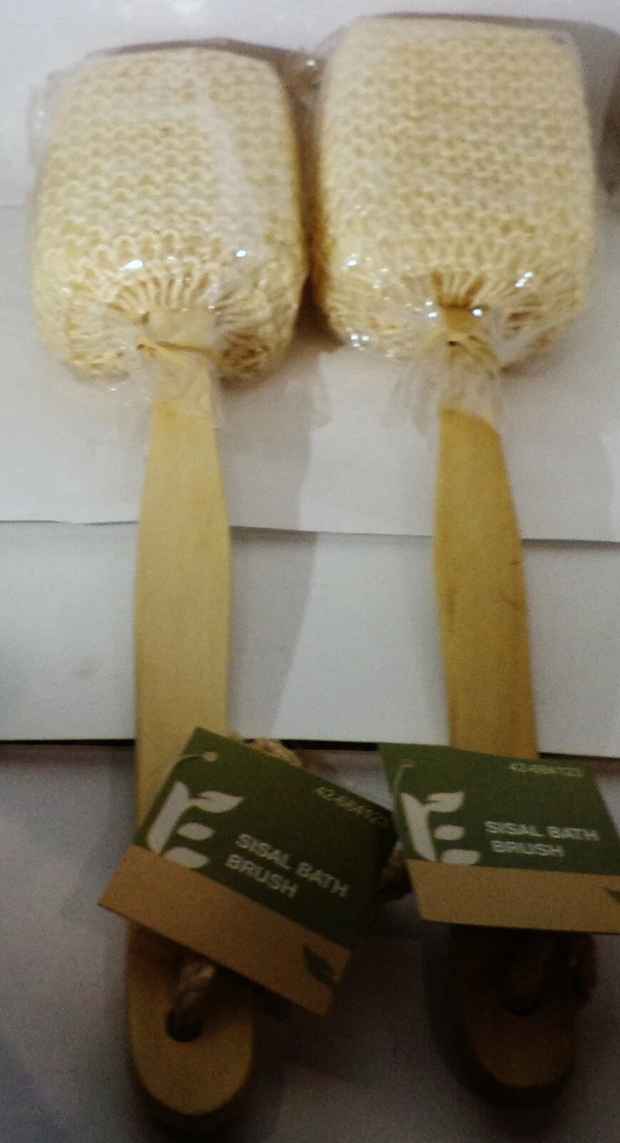 2 SISAL Bath Brush Easy Use Back & Body Scrubber With 16" Wood Handle Sealed