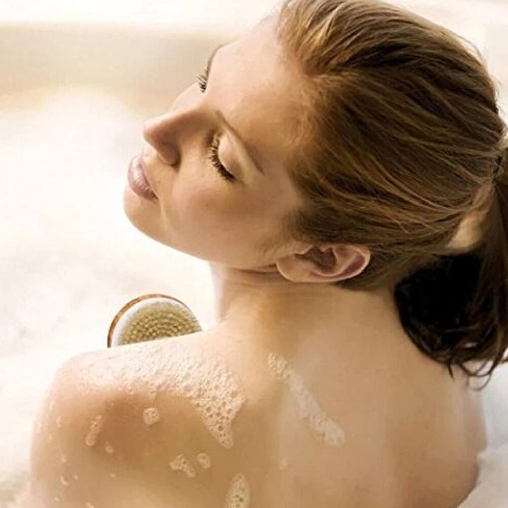 US 1 Natural Bristle Wooden Bath Shower Brush Spa Back Body Dry Skin Scrubber