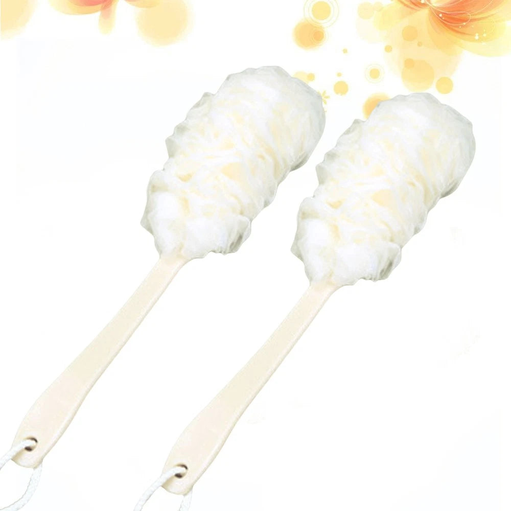 2 Pcs Rub The Back Bath Flowers Scrubber with Handle Shower Puff Body Brush