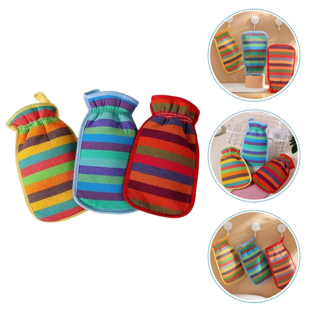 3 Pcs Bath Towel Gloves Back Brush for Shower Men Body Exfoliator