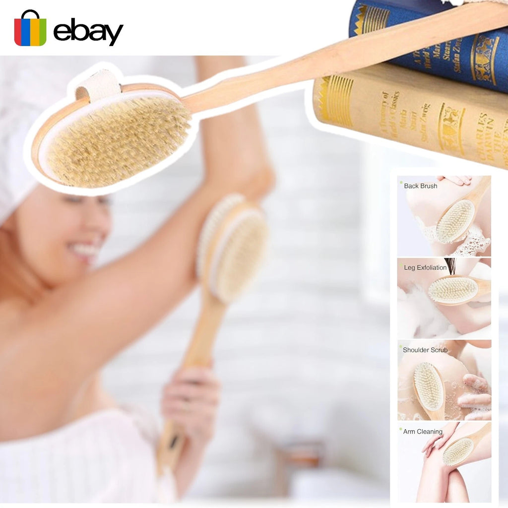 Professional Dry Skin Brush Detachable Handle Body Bath Massager Back Spa Scrub