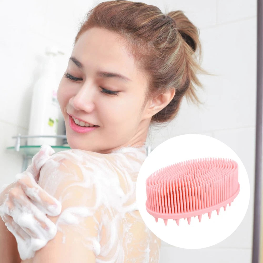 Double-sided Shower Brush Silicone Body Scrubber Bath Massage Brush (Pink)