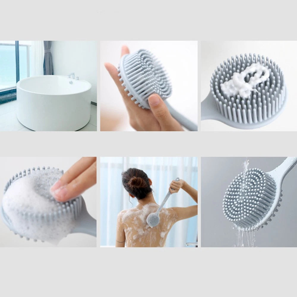1pc Long Handle Shower Brush Silicone Body Brush Bath Brush Back Skin Scrubber