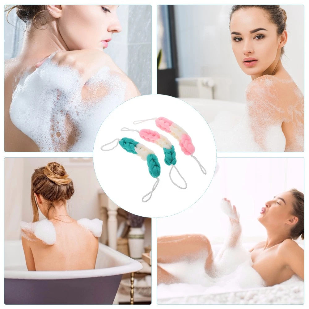 3 Pcs Back Scrubber Shower Scrunchie Bath Towel Man Loofah Exfoliating Body