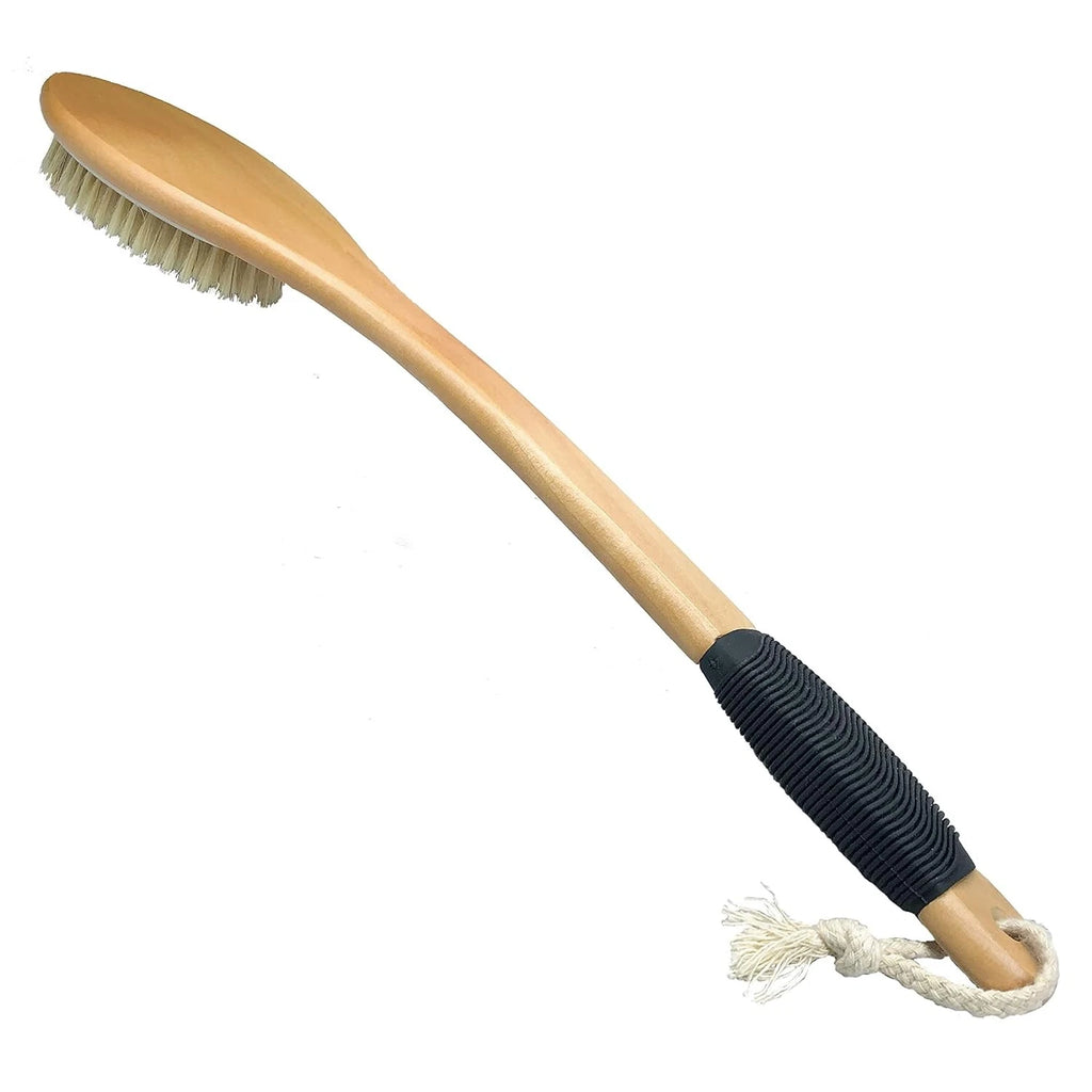 Wooden Long Handle Antiskid Shower Brush, Natural Bristle
