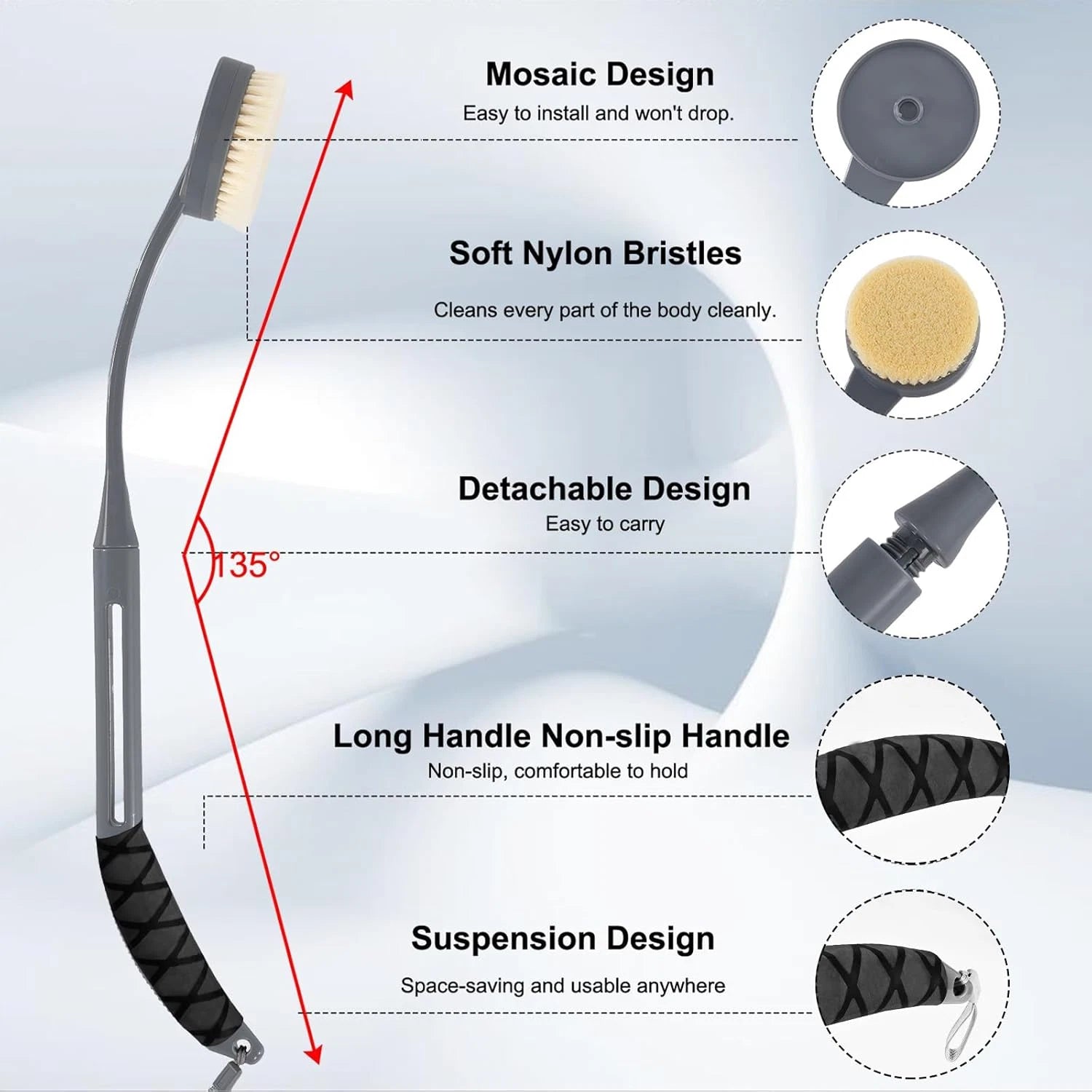 Back Scrubber for Shower,20.5" Bath Brush Long Handle for Deep Cleaning,Back Bru