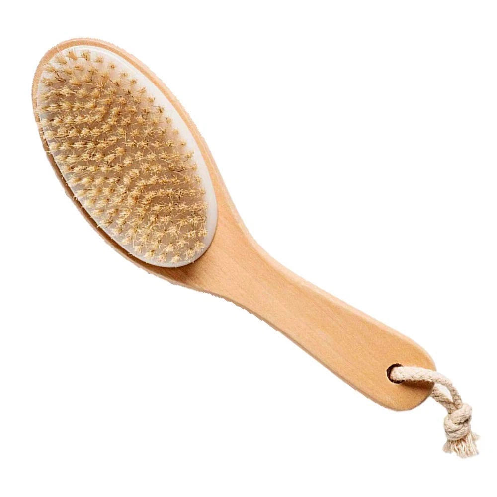 Natural Boar Bristle Body Brush with Contoured Wooden Handle