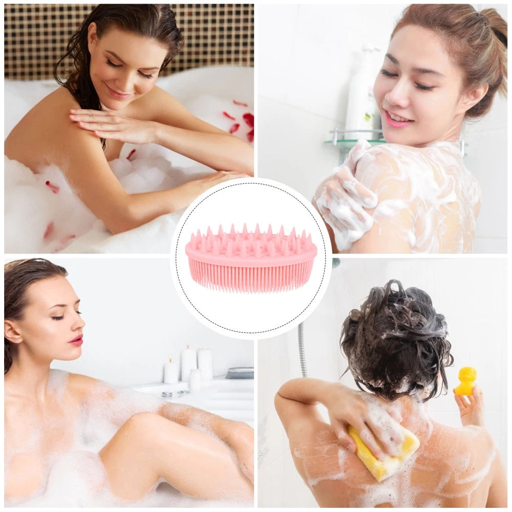 Double-sided Shower Brush Silicone Body Scrubber Bath Massage Brush (Pink)