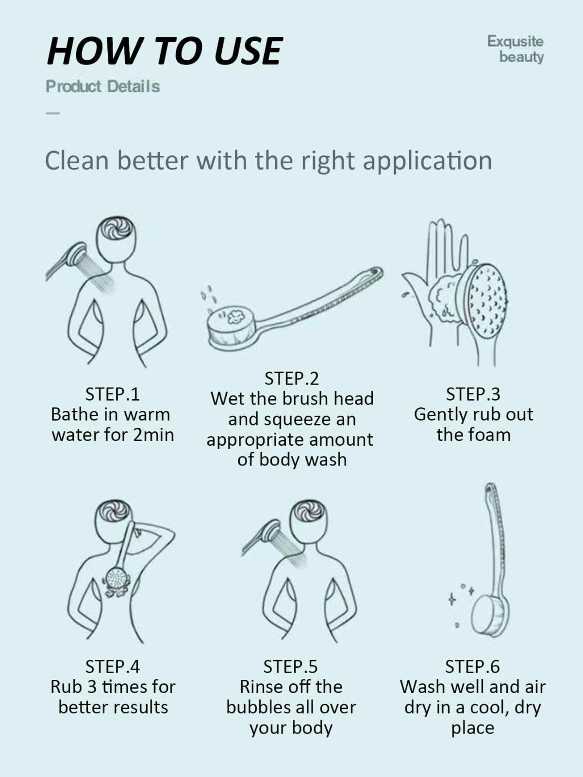 Long Handle Shower Bath Body Brush With Soft Bristles Back Massage Scrubber