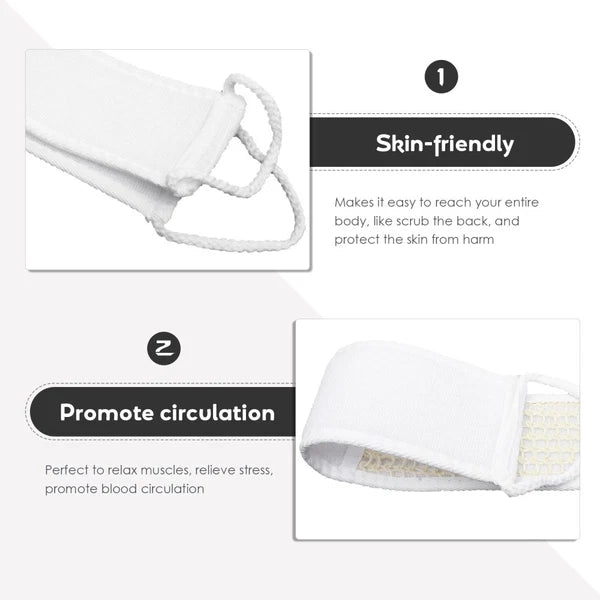 2Pcs Exfoliating Bath Scrubber Shower Back Strap Spa Long Skin Cleaning Brush