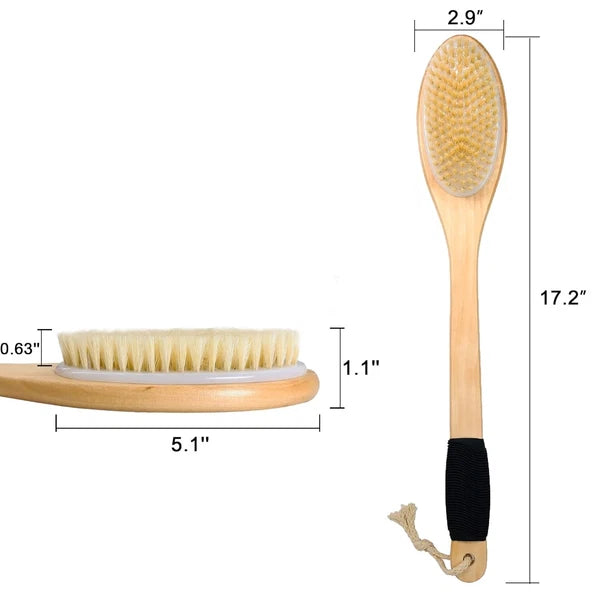 Wooden Long Handle Antiskid Shower Brush, Natural Bristle
