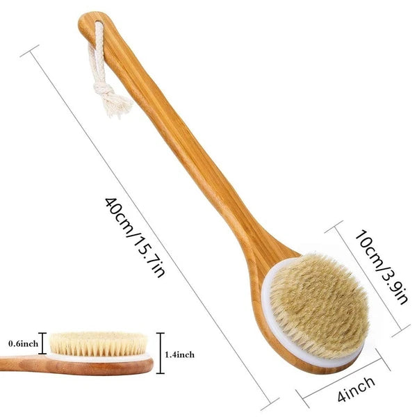 Natural Bristle Bamboo Shower Brush – Exfoliating Body Brush for Spa Experience