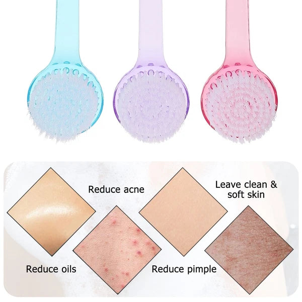 3 Pcs Bath Brush Body Shower Scrubber Extended Length Back Washer Brushes