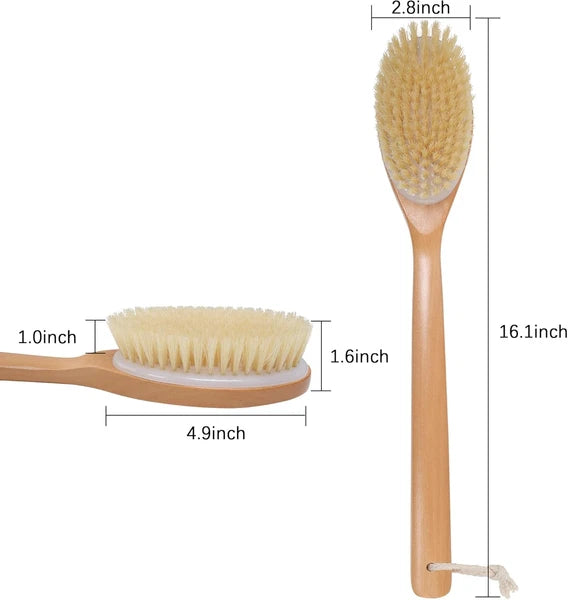 Bath Brushes with Soft and Natural Bristles Antiskid Wooden Long Handle Shower B
