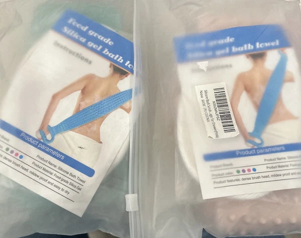 2 Silicone Bath TowelsBack Brush Scrubber Exfoliating Scrub Body Wash Dual Side