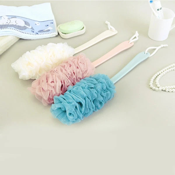 2 Pcs Rub The Back Bath Flowers Scrubber with Handle Shower Puff Body Brush