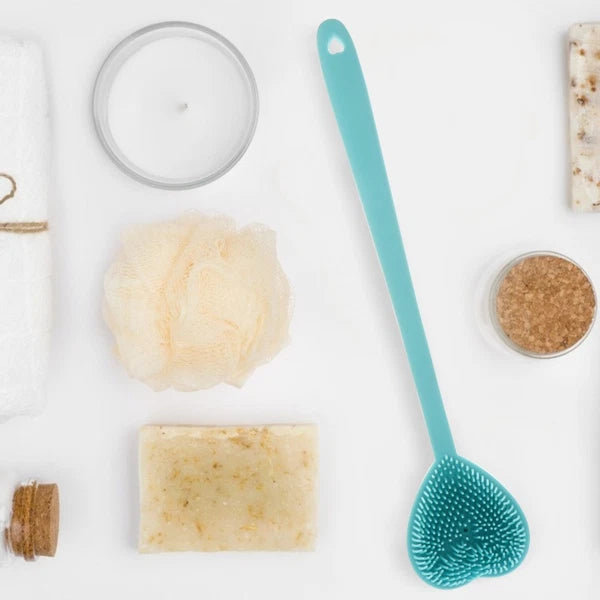 Heart-shaped Bath Brush Man Silicone Shower Scrubber Long Handle Bathing