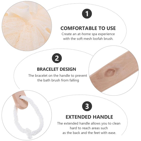 Bath Exfoliating Sponge Brush Long Handle Mesh Loofah Back Scrubber