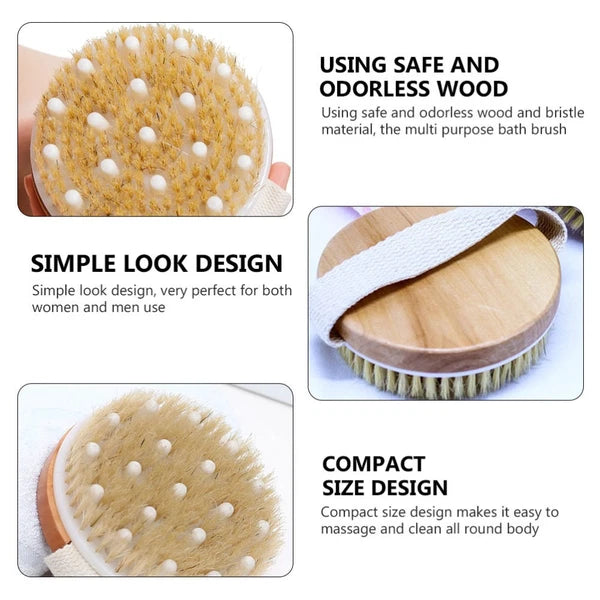 1PC Fine Wood Bath Brush Exfoliating Massage Brush (Khaki) No Handle Brush