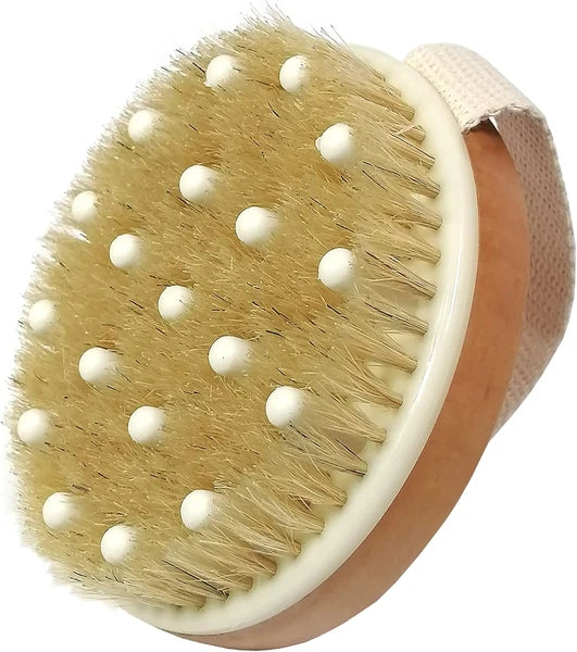 Dry Body Brush, Natural Bristle Bath Brush, Lymphatic Drainage, Exfoliate, Stimu