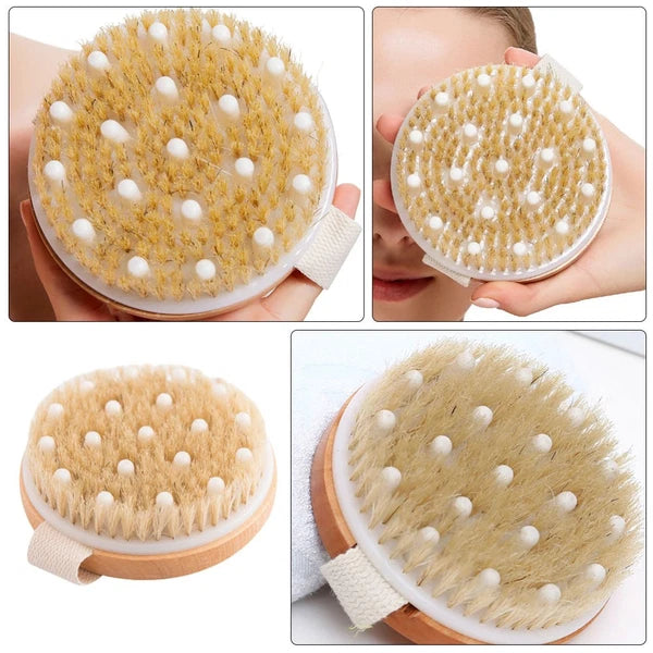1PC Fine Wood Bath Brush Exfoliating Massage Brush (Khaki) No Handle Brush