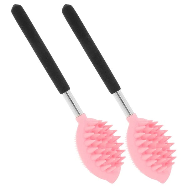 2 Pcs Long Handle Silicone Back Scrubber Body Bathing Brush Massage Shower Brush