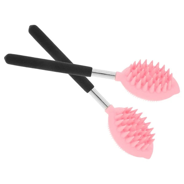 2 Pcs Long Handle Silicone Back Scrubber Body Bathing Brush Massage Shower Brush