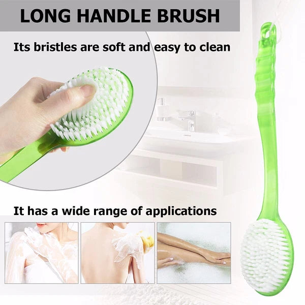 Long Handle Bristle Bath Brush, Body Scrub Brush, Massage Bead Bath Brush