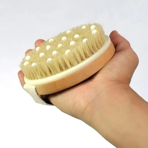 Dry Body Brush, Natural Bristle Bath Brush, Lymphatic Drainage, Exfoliate, Stimu