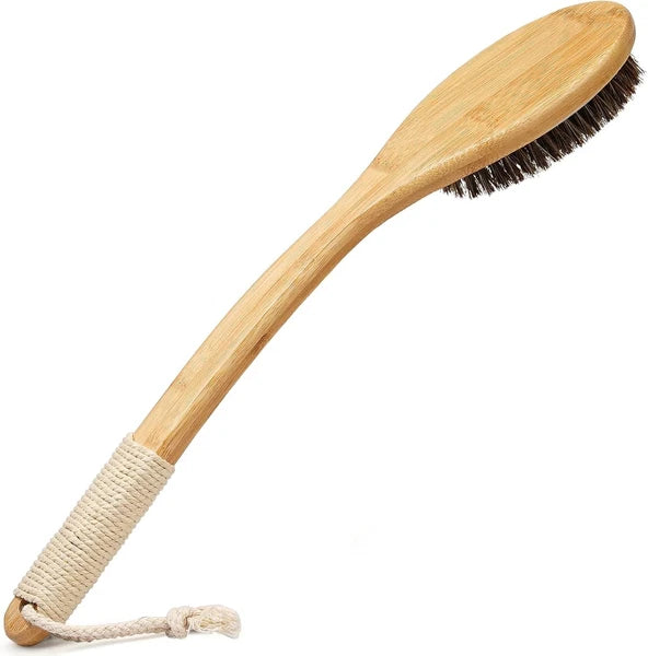 Exfoliating Back Scrubber for Shower with Curved Long Handle, 16.7 Inches Bamboo