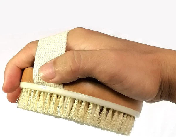 Dry Body Brush, Natural Bristle Bath Brush, Lymphatic Drainage, Exfoliate, Stimu