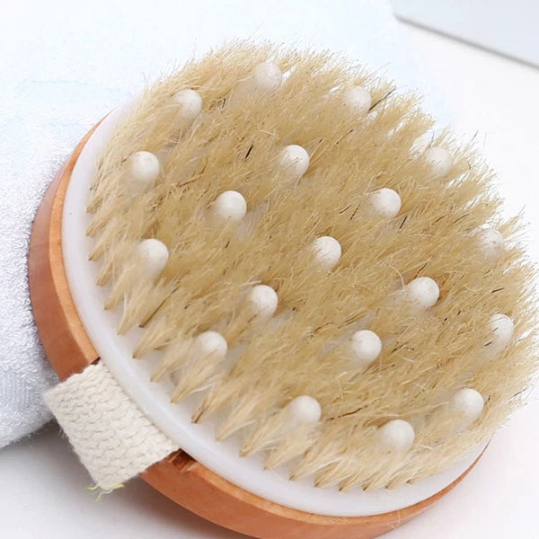 1PC Fine Wood Bath Brush Exfoliating Massage Brush (Khaki) No Handle Brush
