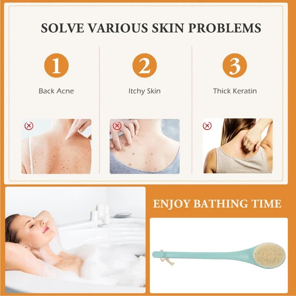 3 pcs Long Handle Shower Brush Body Brush Bath Brush Back Scrubber for