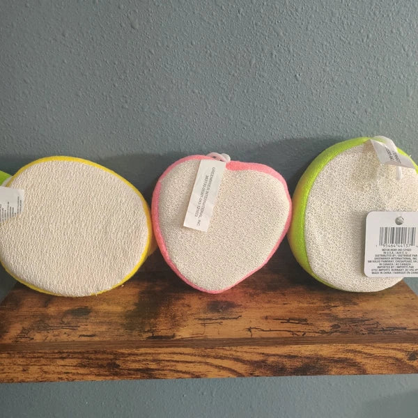 Bath Sponge Set NWT Lemon Strawberry Avocado Cute Kawaii Fruit Body Loofah Scrub